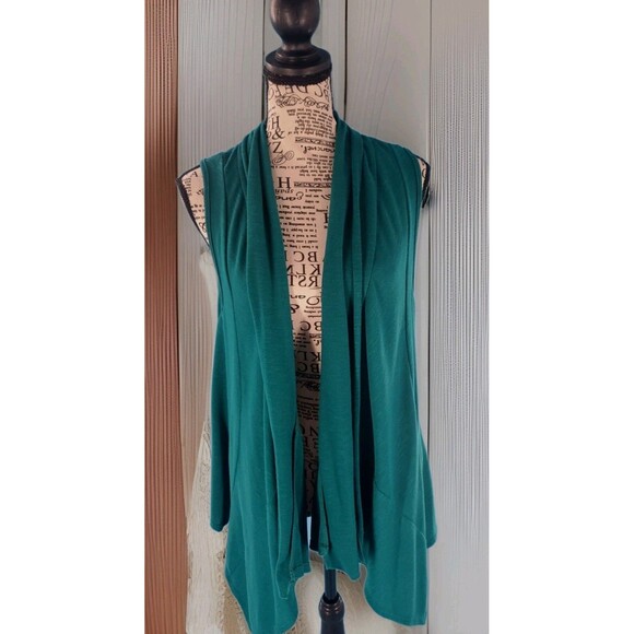 Womens Lightweight Cardigan Lg Dark Teal Peplum Hem Sleeveless Open Flowy - Picture 1 of 11